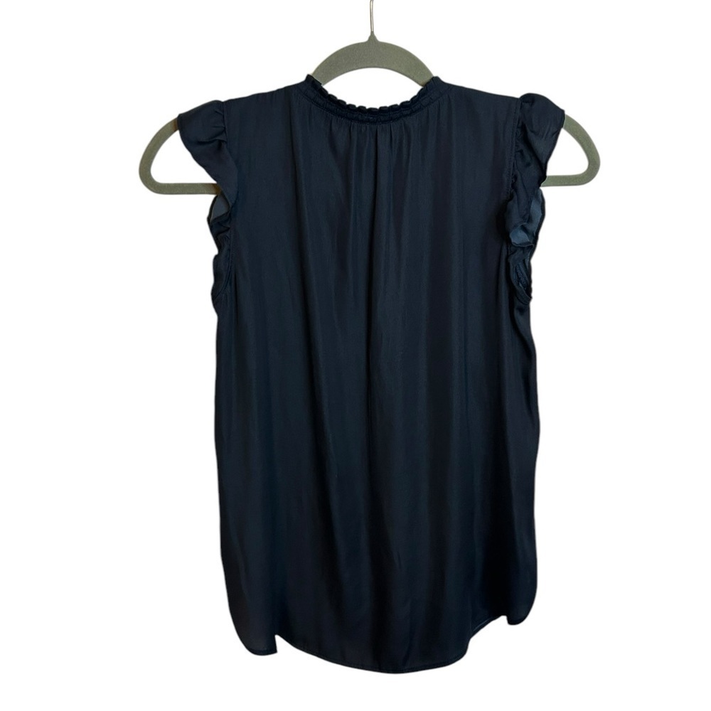 Loft Midnight Blue Ruffle Split Neck Flutter Sleeve Top - Picture 2 of 5